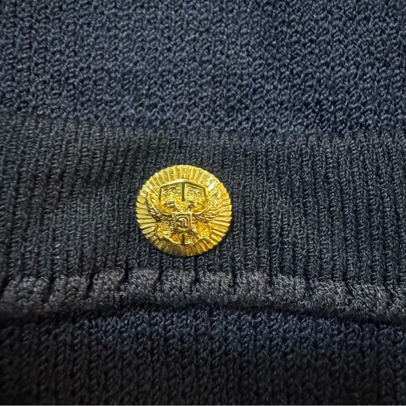 VTG  St. John by Marie Gray Black Navy Santana Knit Dress Gold Buttons Size 8 - Picture 4 of 8